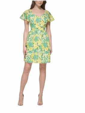 NWT Kensie Green Yellow Lace Floral Spring Preppy Dress Size 4